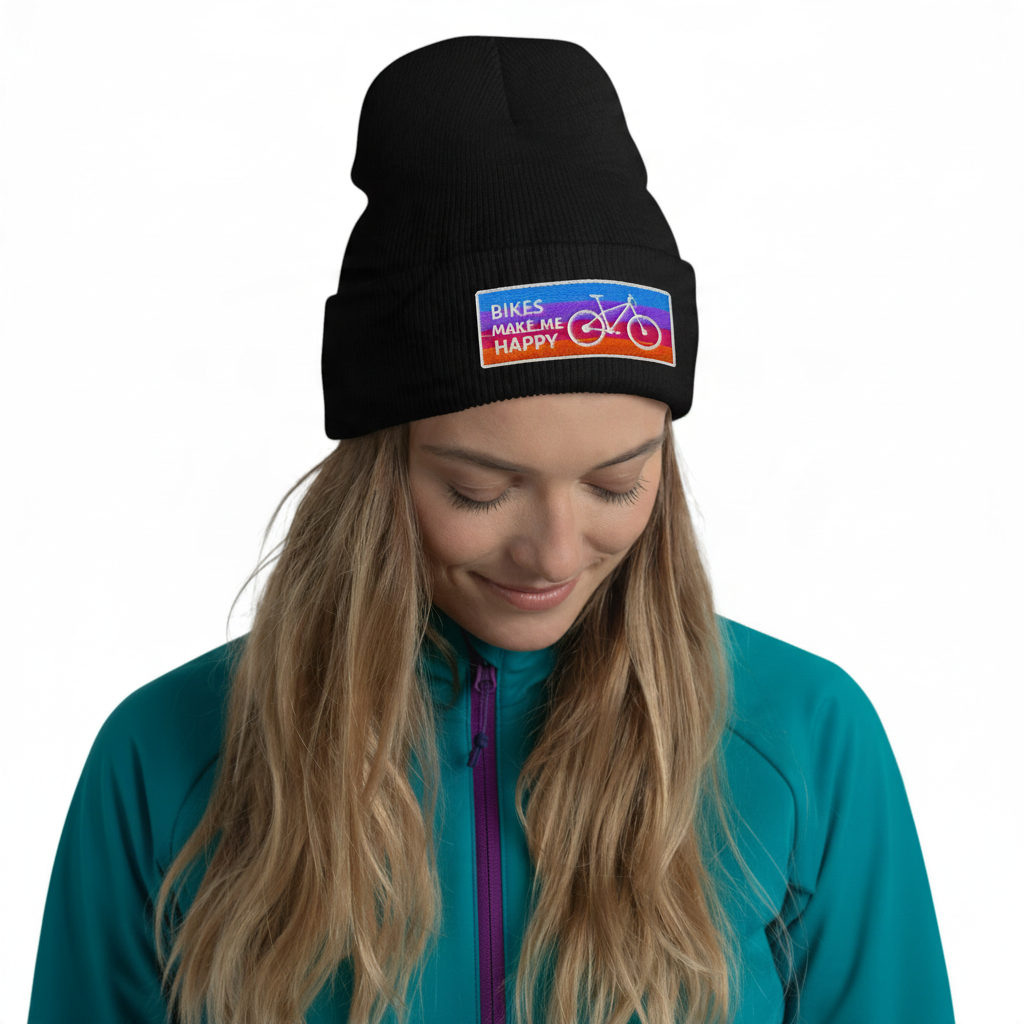 Bikes Make Me Happy Badge Beanie