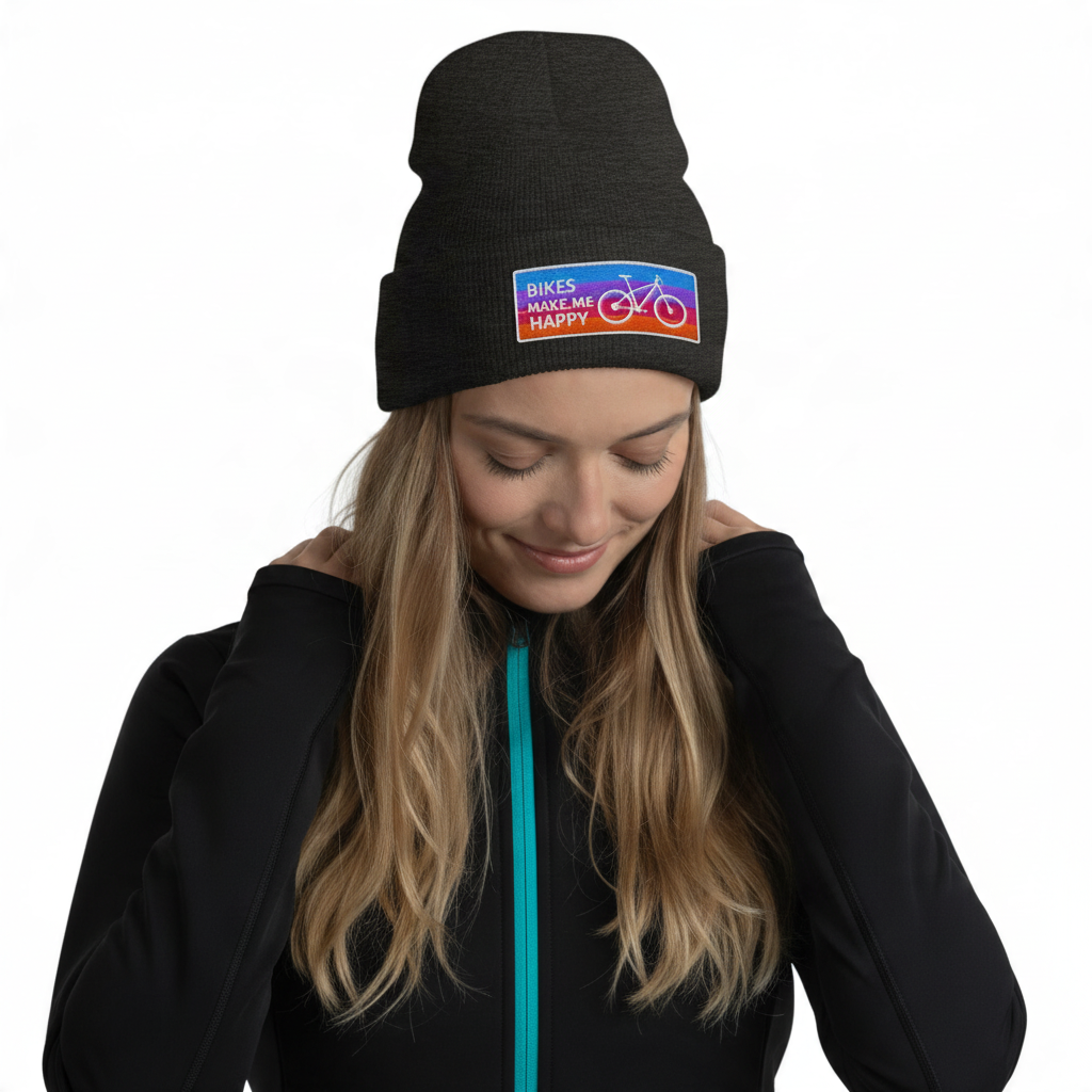 Bikes Make Me Happy Badge Beanie