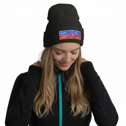 Bikes Make Me Happy Badge Beanie